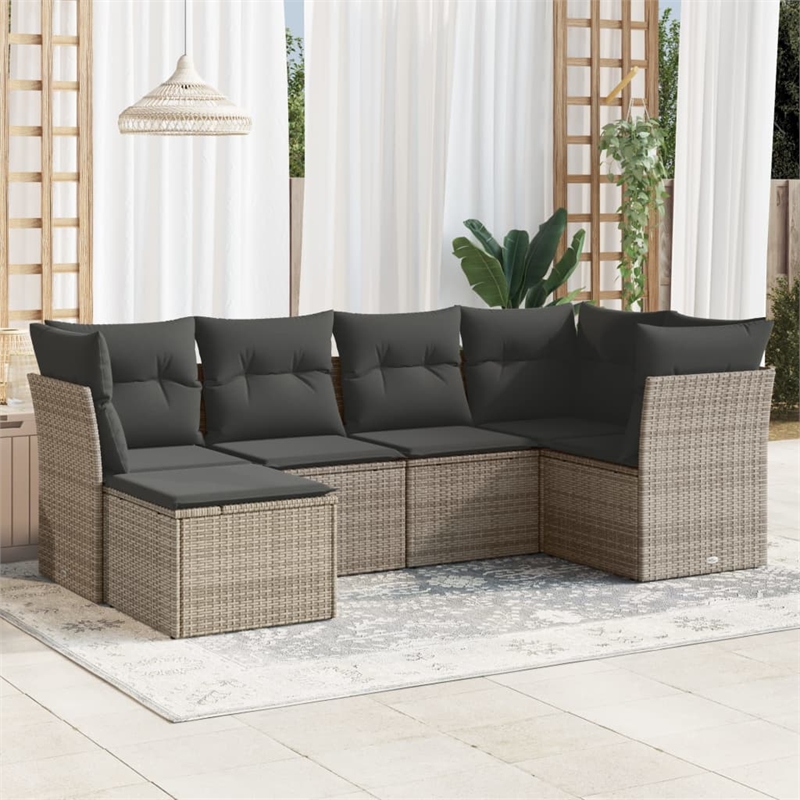 Afuera Living Contemporary 6 Piece Poly Rattan Sofa Set in Gray