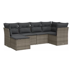 Afuera Living Contemporary 6 Piece Poly Rattan Sofa Set in Gray