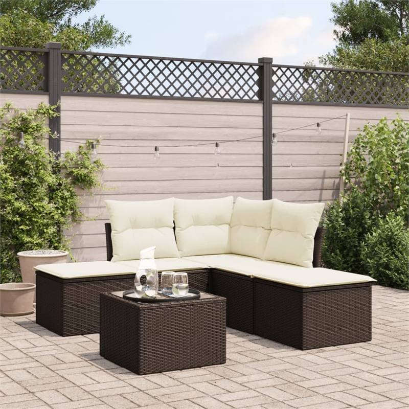 Afuera Living Contemporary Synthetic Poly Rattan 6 Piece Sofa Set in Brown