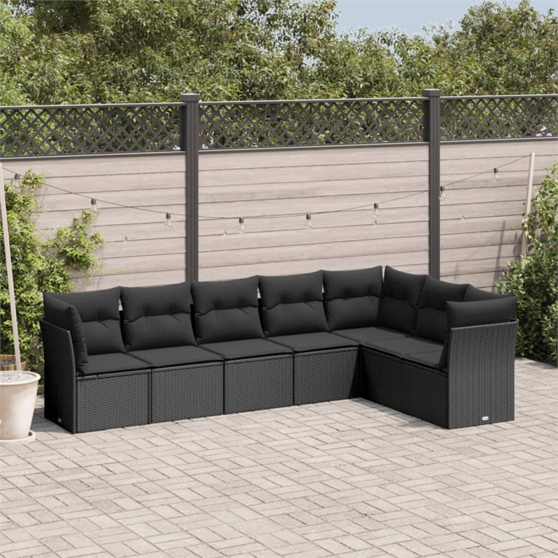 Afuera Living Contemporary Synthetic Poly Rattan 7 Piece  Sofa Set in Black