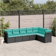 Afuera Living Contemporary 7 Piece Poly Rattan Sofa Set in Black/Blue