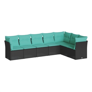 Afuera Living Contemporary 7 Piece Poly Rattan Sofa Set in Black/Blue