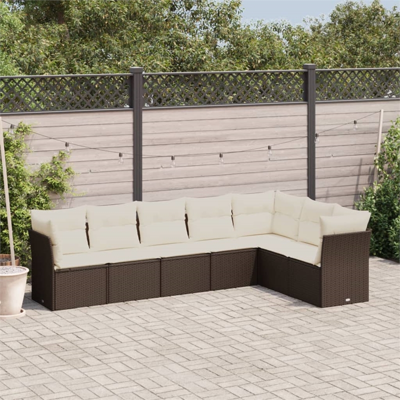 Afuera Living 7 Piece Poly Rattan Small Sofa Set in Brown/Cream