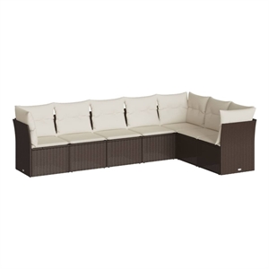Afuera Living 7 Piece Poly Rattan Small Sofa Set in Brown/Cream