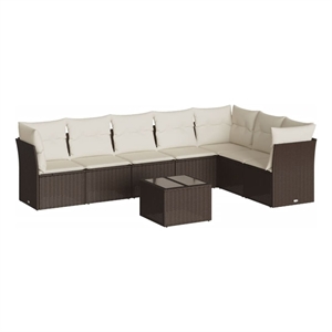 Afuera Living Contemporary 8 Piece Poly Rattan Sofa Set in Brown/Cream