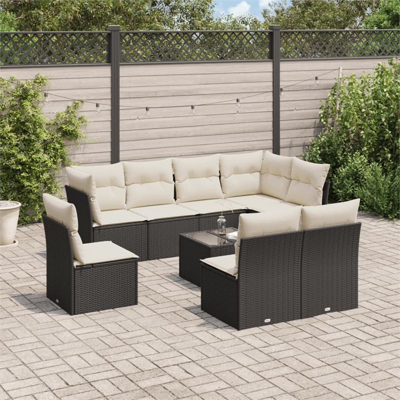 Afuera Living Contemporary 9 Piece Poly Rattan Sofa Set in Black/Cream