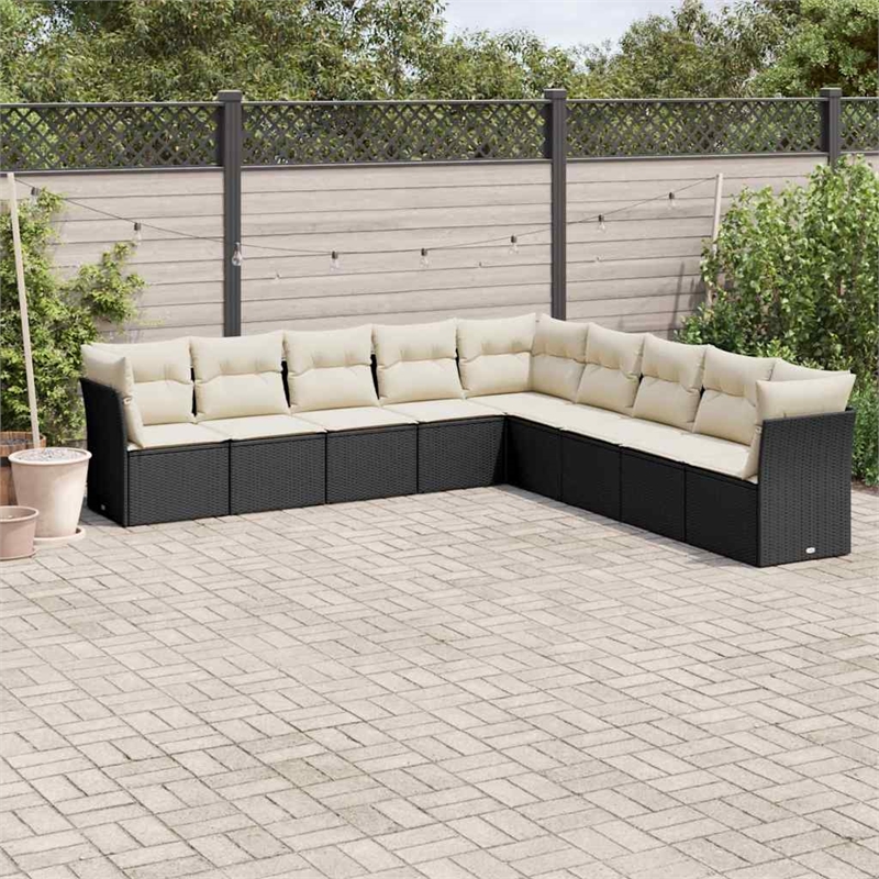 Afuera Living Contemporary 9 Piece Poly Rattan Sofa Set in Black/Cream