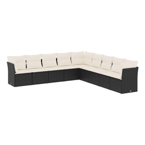 Afuera Living Contemporary 9 Piece Poly Rattan Sofa Set in Black/Cream