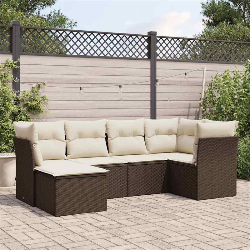 Afuera Living Contemporary 6 Piece Poly Rattan Sofa Set in Brown/Cream