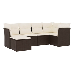 Afuera Living Contemporary 6 Piece Poly Rattan Sofa Set in Brown/Cream