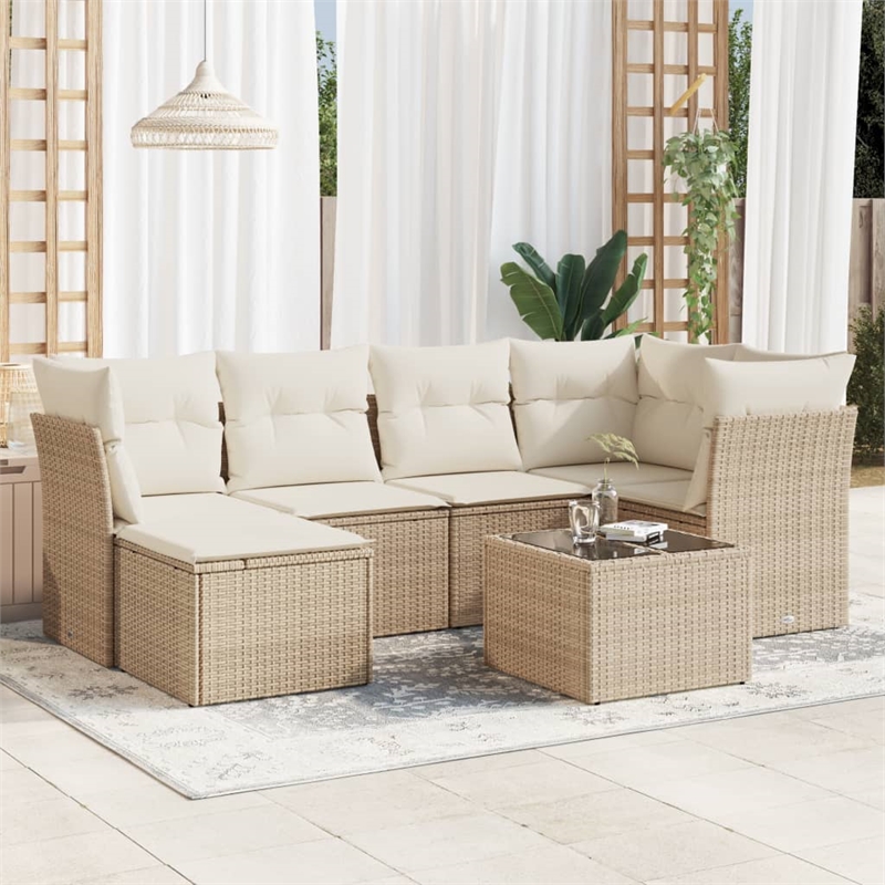 Afuera Living Contemporary Synthetic Poly Rattan 7 Piece  Sofa Set in Beige