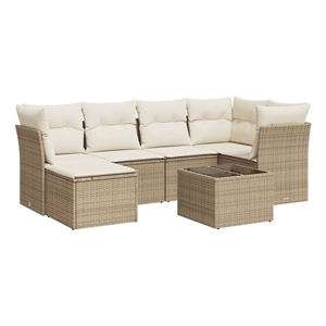 Afuera Living Contemporary Synthetic Poly Rattan 7 Piece  Sofa Set in Beige