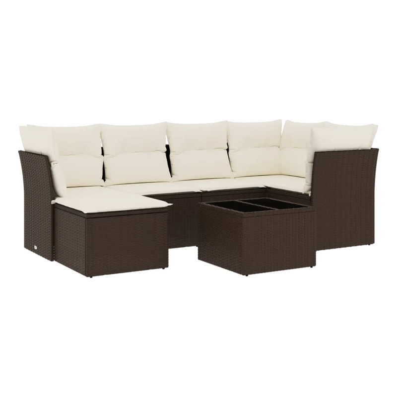 Afuera Living Contemporary 7 Piece Poly Rattan Small Sofa Set in Brown