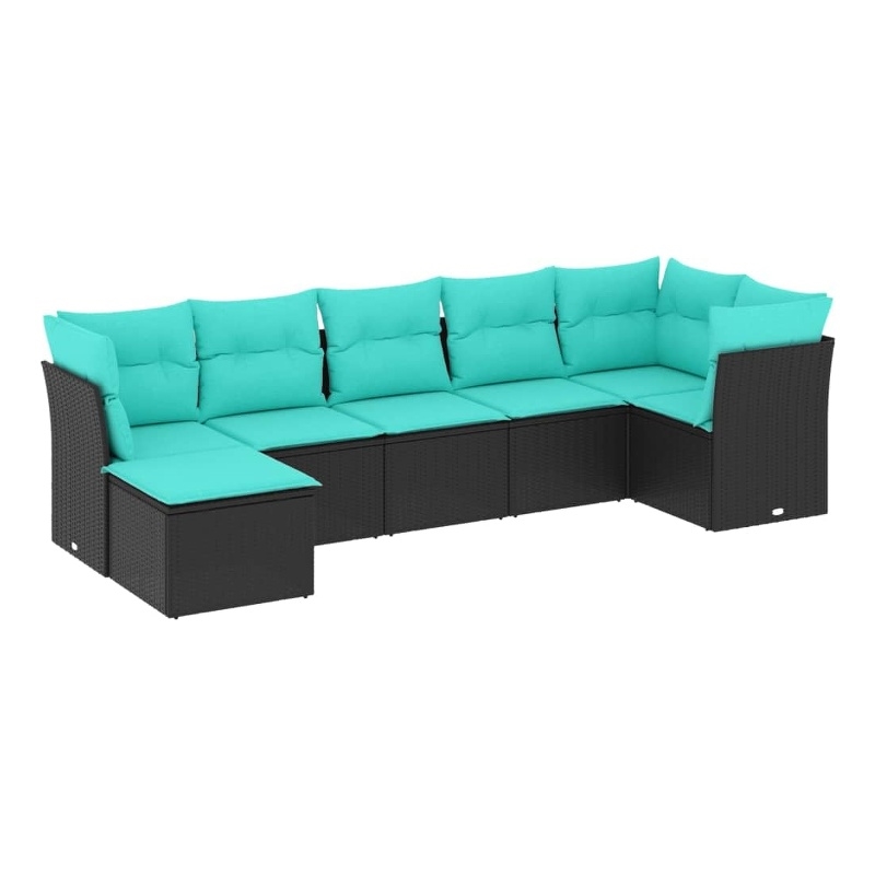 Afuera Living Contemporary 7 Piece Poly Rattan Sofa Set in Black/Blue
