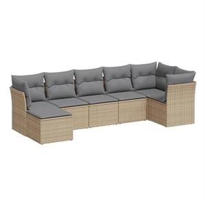 Afuera Living Contemporary 7 Piece Poly Rattan Sofa Set in Gray/Beige