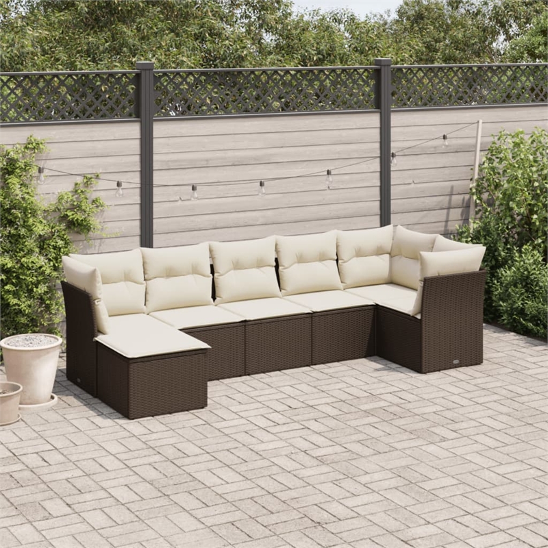 Afuera Living Contemporary 7 Piece Poly Rattan Sofa Set in Brown