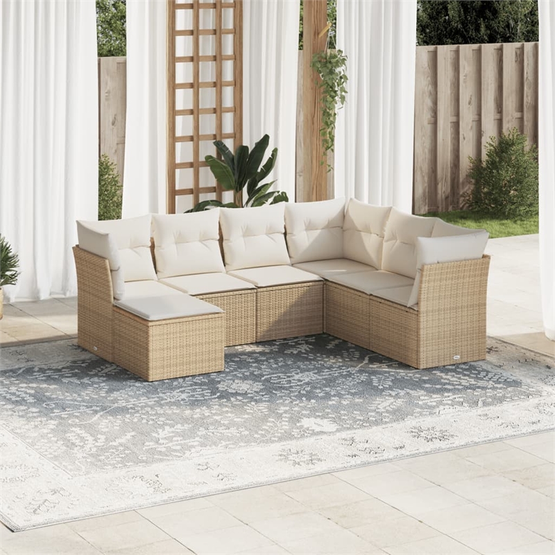 Afuera Living Contemporary 7 Piece Poly Rattan Patio Sofa Set in Beige