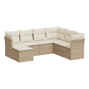 Afuera Living Contemporary 7 Piece Poly Rattan Patio Sofa Set in Beige