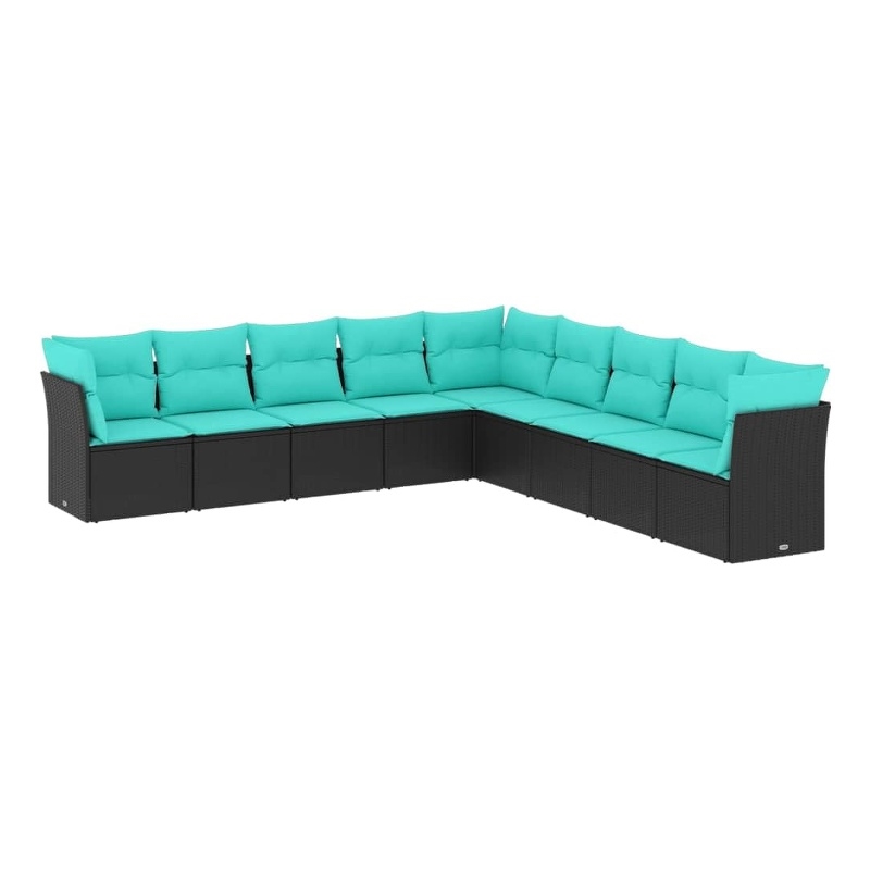 Afuera Living Contemporary Synthetic Poly Rattan 9 Piece Sofa Set in Black/Blue