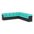 Afuera Living Contemporary Synthetic Poly Rattan 9 Piece Sofa Set in Black/Blue