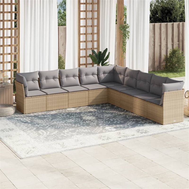 Afuera Living Contemporary 9 Piece Poly Rattan Sofa Set in Beige