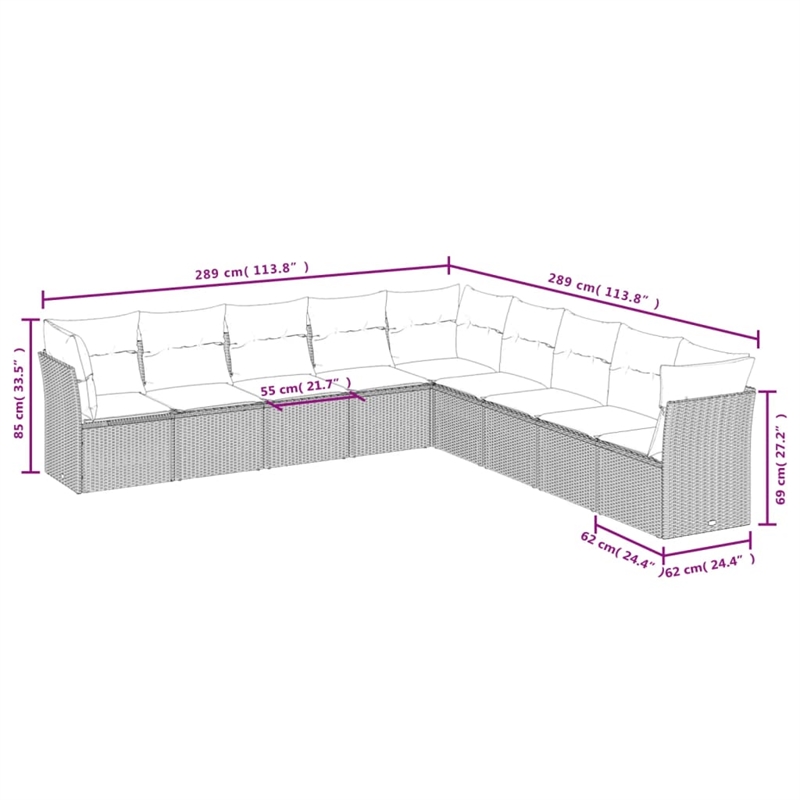 Afuera Living Contemporary 9 Piece Poly Rattan Sofa Set in Beige
