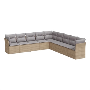 Afuera Living Contemporary 9 Piece Poly Rattan Sofa Set in Beige