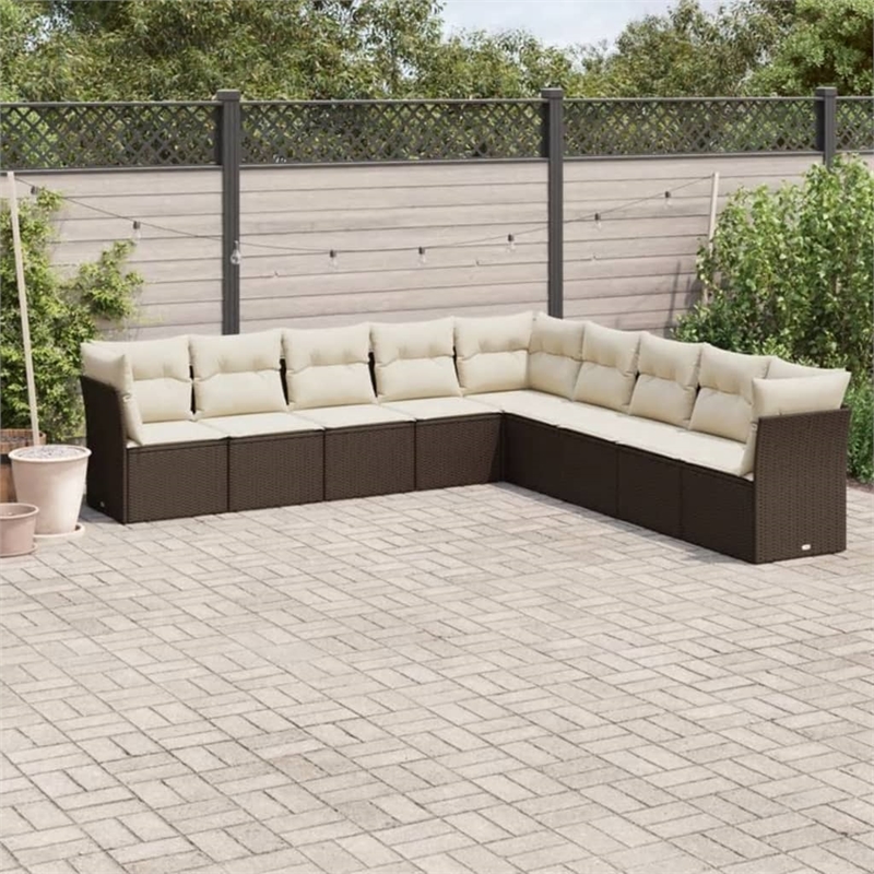 Afuera Living Contemporary 9 Piece Poly Rattan Sofa Set in Brown/Cream