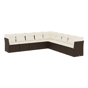 Afuera Living Contemporary 9 Piece Poly Rattan Sofa Set in Brown/Cream
