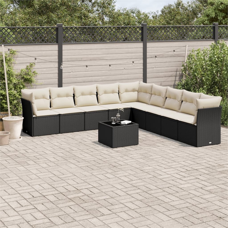 Afuera Living Synthetic Poly Rattan 10 Piece Sofa Set in Black/Cream
