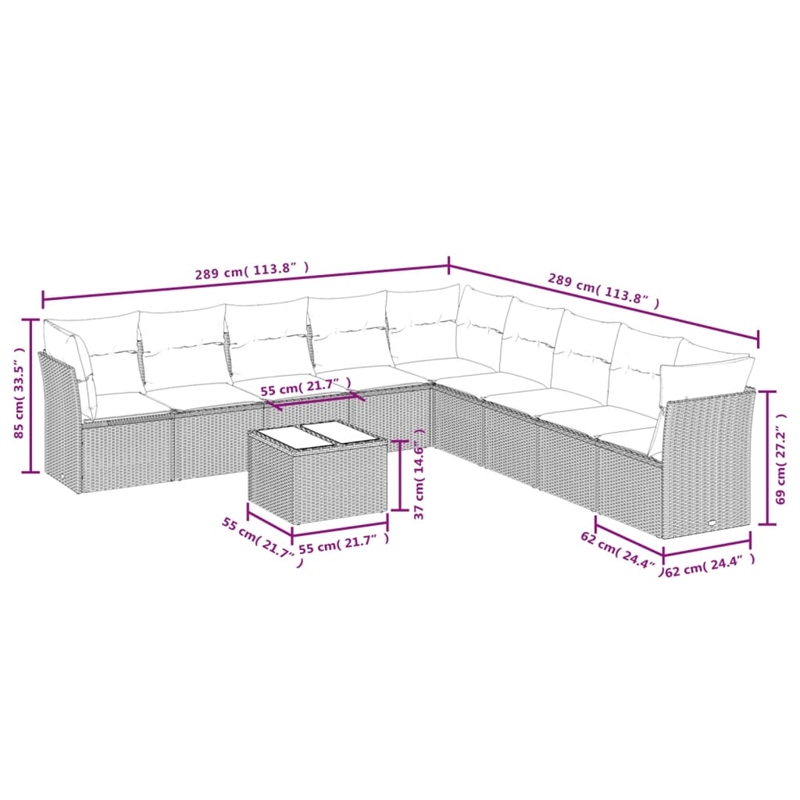 Afuera Living Synthetic Poly Rattan 10 Piece Sofa Set in Black/Cream