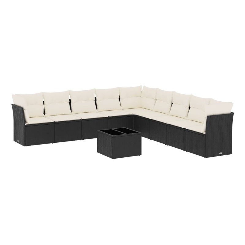 Afuera Living Synthetic Poly Rattan 10 Piece Sofa Set in Black/Cream