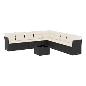 Afuera Living Synthetic Poly Rattan 10 Piece Sofa Set in Black/Cream