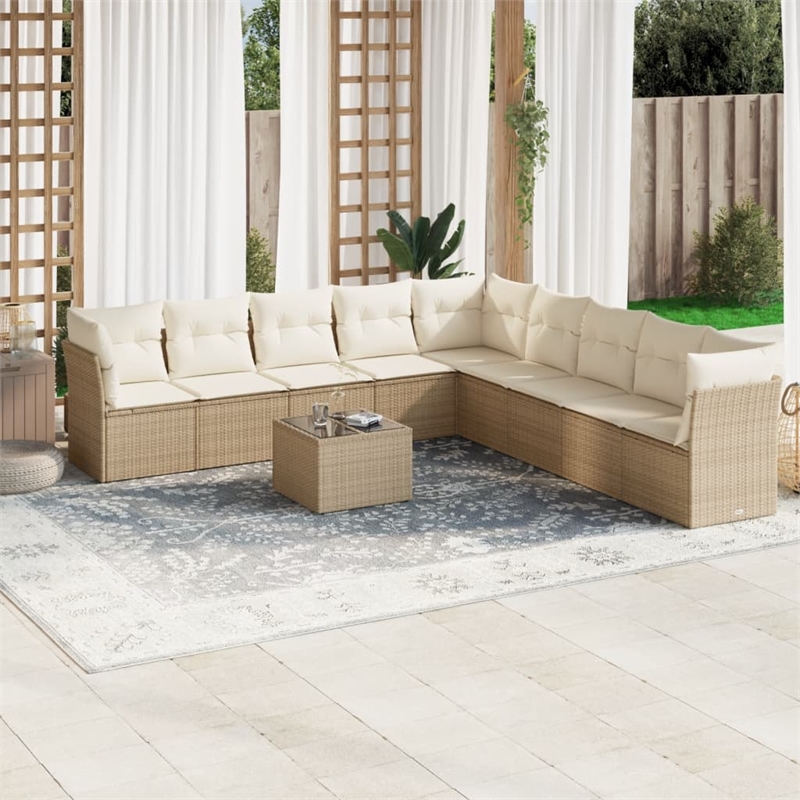 Afuera Living Contemporary 10 Piece Poly Rattan Sofa Set in Cream/Beige