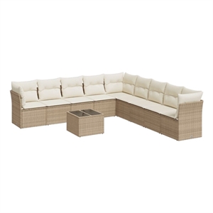 Afuera Living Contemporary 10 Piece Poly Rattan Sofa Set in Cream/Beige