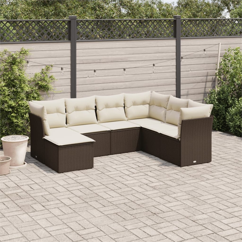 Afuera Living 7 Piece Poly Rattan Patio Sofa Set in Brown/Cream