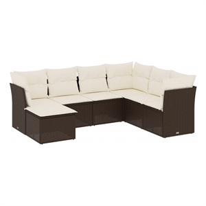 Afuera Living 7 Piece Poly Rattan Patio Sofa Set in Brown/Cream
