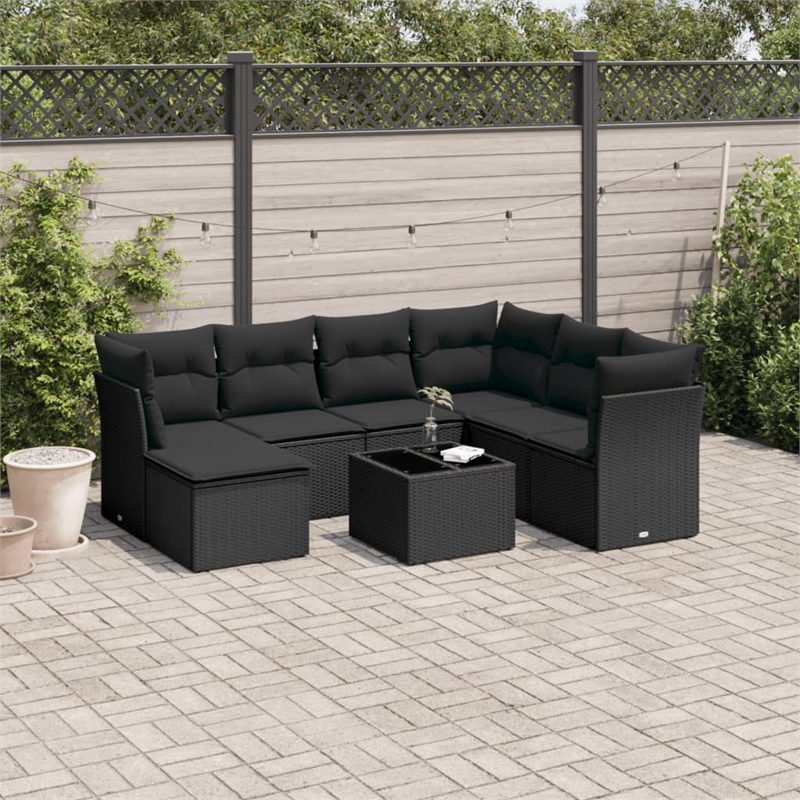 Afuera Living 8 Piece Poly Rattan Large Patio Sofa Set in Black