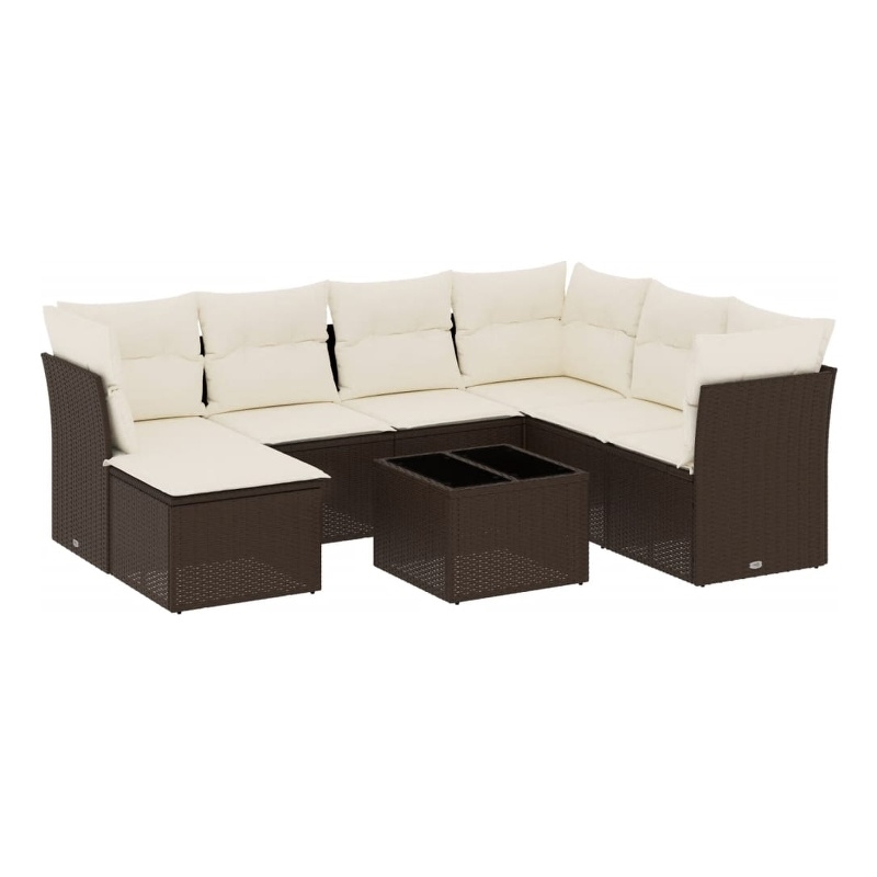 Afuera Living Contemporary 8 Piece Poly Rattan Sofa Set in Brown/Cream