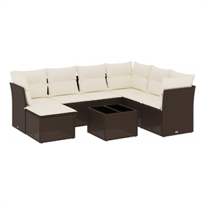 Afuera Living Contemporary 8 Piece Poly Rattan Sofa Set in Brown/Cream
