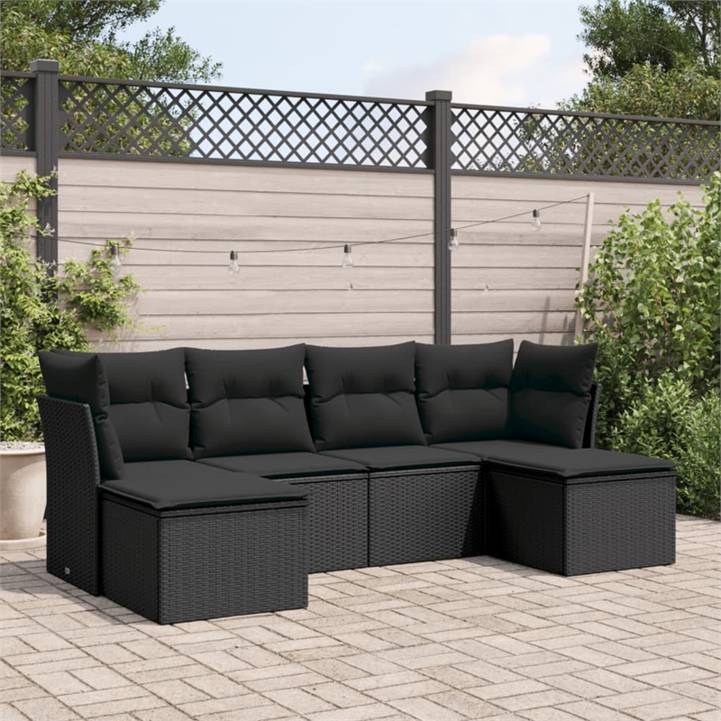 Afuera Living Contemporary 6 Piece Poly Rattan Large Sofa Set in Black
