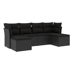 Afuera Living Contemporary 6 Piece Poly Rattan Large Sofa Set in Black
