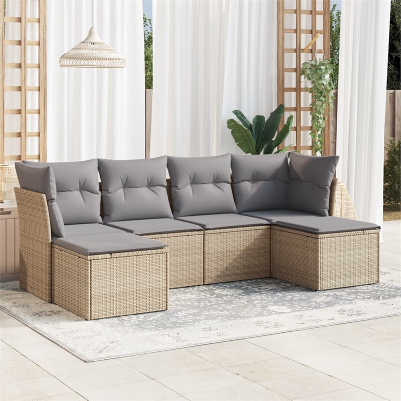 Afuera Living Contemporary Synthetic Poly Rattan 6 Piece Sofa Set in Gray/Beige