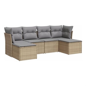 Afuera Living Contemporary Synthetic Poly Rattan 6 Piece Sofa Set in Gray/Beige