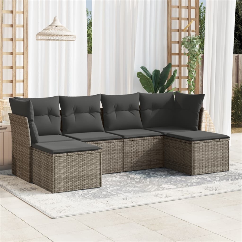 Afuera Living Contemporary 6 Piece Poly Rattan Sofa Set in Gray
