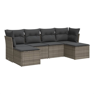 Afuera Living Contemporary 6 Piece Poly Rattan Sofa Set in Gray