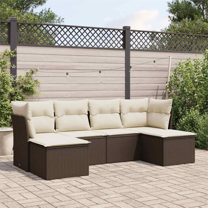 Afuera Living Contemporary 6 Piece Poly Rattan Sofa Set in Brown/Cream