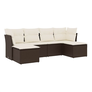 Afuera Living Contemporary 6 Piece Poly Rattan Sofa Set in Brown/Cream