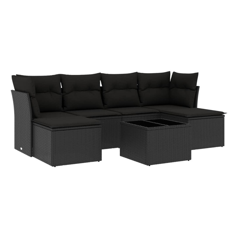 Afuera Living Contemporary 7 Piece Poly Rattan Patio Sofa Set in Black