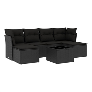 Afuera Living Contemporary 7 Piece Poly Rattan Patio Sofa Set in Black